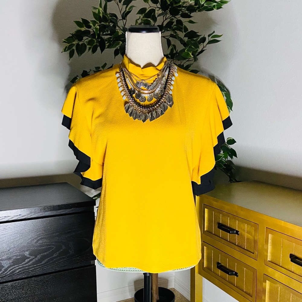 Mock Neck Flutter Sleeve Top